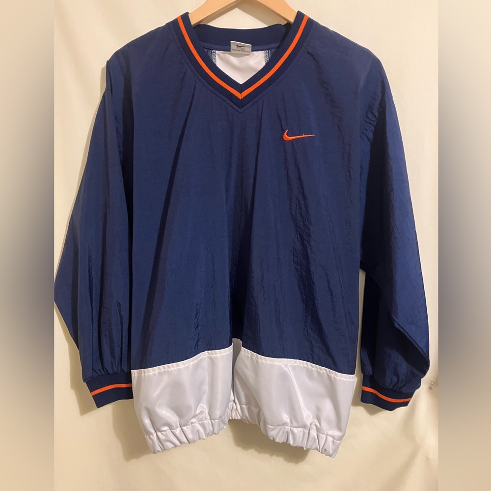 Nike Boys Blue/White Embroidered Pullover Windbreaker Size Large 14-16 Vintage